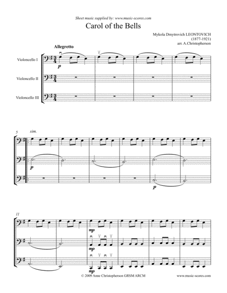 Carol Of The Bells 3 Cellos Lower Range Page 2