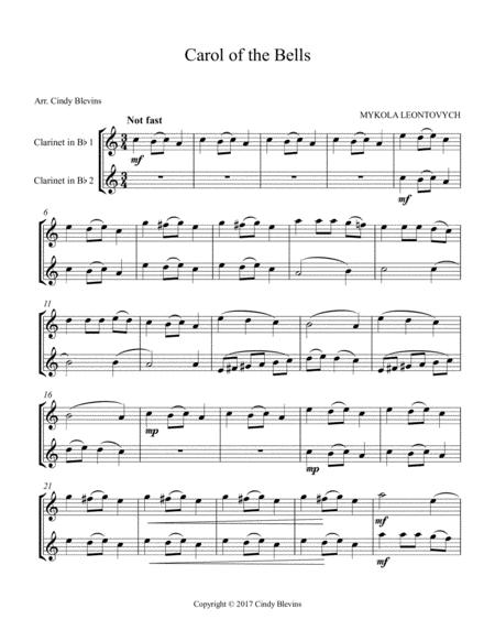 Carol Of The Bells Arranged For Bb Clarinet Duet Page 2
