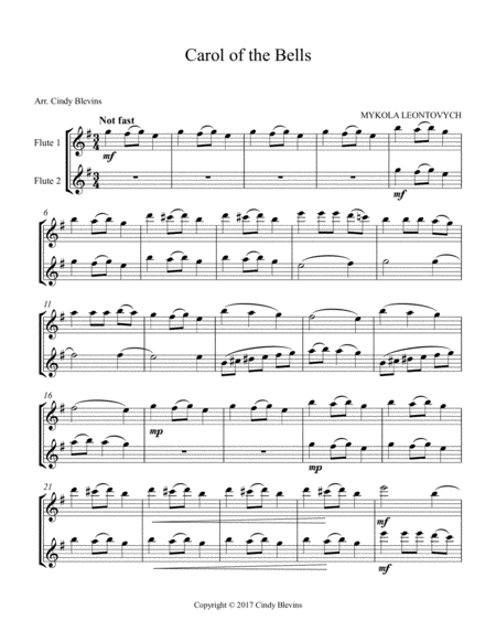 Carol Of The Bells Arranged For Flute Duet Page 2