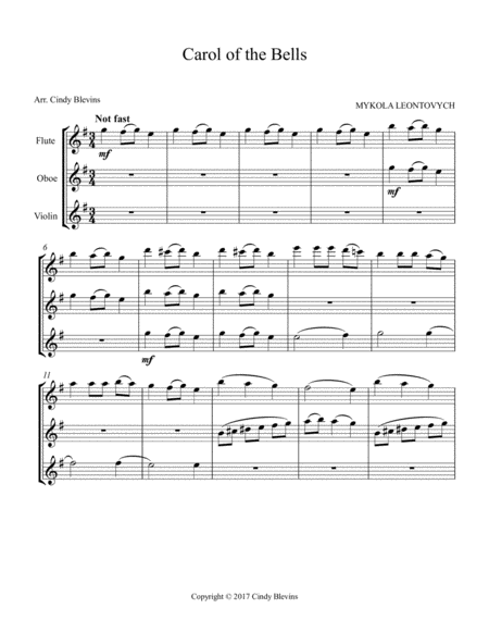 Carol Of The Bells Arranged For Flute Oboe And Violin Page 2
