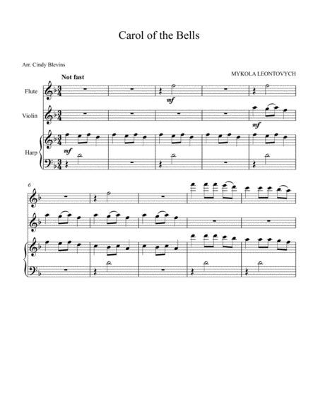 Carol Of The Bells Arranged For Harp Flute And Violin Page 2