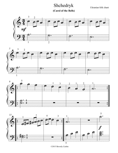Carol Of The Bells Easy Reader Notation Page 2
