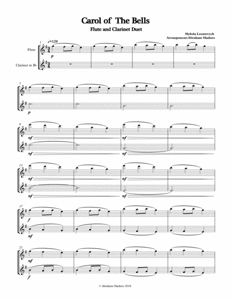 Carol Of The Bells Flute And Clarinet Duet Two Tonalities Included Page 2