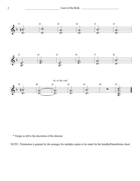 Carol Of The Bells For Beginning Handbells And Intermediate Flute Page 2