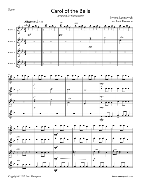 Carol Of The Bells For Flute Quartet Page 2