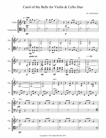 Carol Of The Bells Full Length Violin Cello Arrangement By The Chapel Hill Duo Page 2