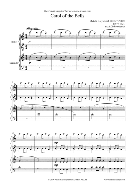 Carol Of The Bells Piano Duet A Minor Page 2