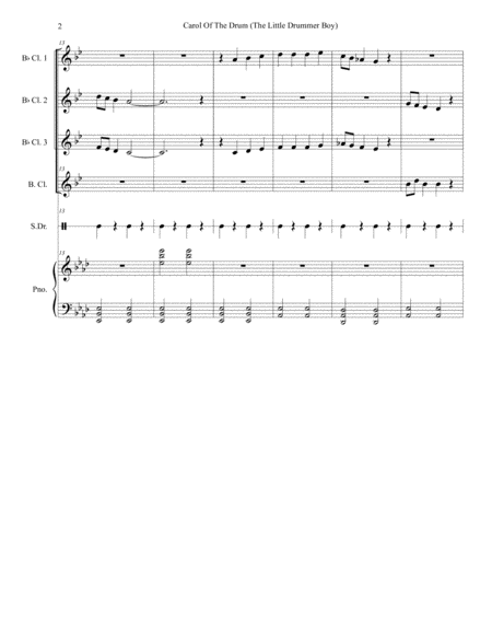 Carol Of The Drum The Little Drummer Boy For Clarinet Choir And Piano Page 2