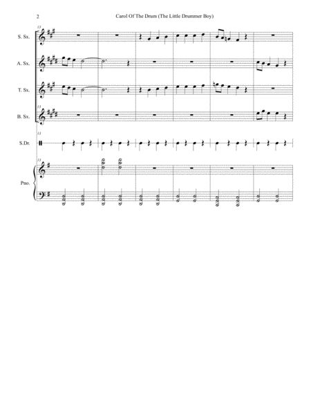 Carol Of The Drum The Little Drummer Boy For Saxophone Quartet And Piano Page 2