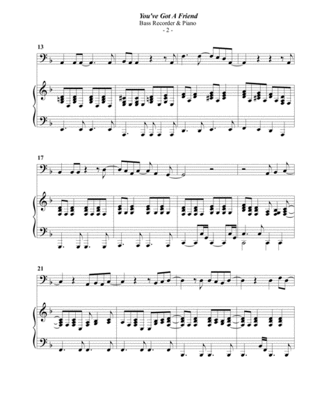 Carole King You Ve Got A Friend For Bass Recorder Piano Page 2