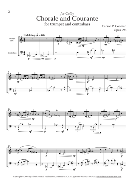 Carson Cooman Chorale And Courante 2008 For Trumpet And Contrabass Page 2