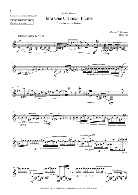 Carson Cooman Into One Crimson Flame 2003 For Solo Bass Clarinet Page 2