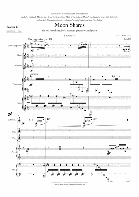 Carson Cooman Moon Shards 2007 For Alto Saxophone Horn Trumpet Percussion And Piano Page 2