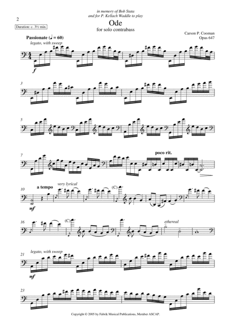 Carson Cooman Ode 2005 For Solo Contrabass Page 2