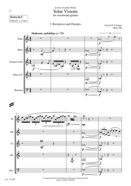 Carson Cooman Solar Visions 2004 For Woodwind Quintet Page 2