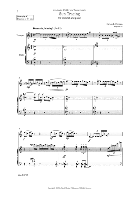 Carson Cooman Sun Tracing 2005 For Bb Or C Trumpet And Piano Page 2