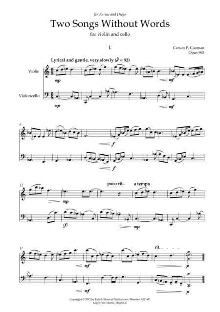 Carson Cooman Two Songs Without Words 2012 For Violin And Violoncello Page 2