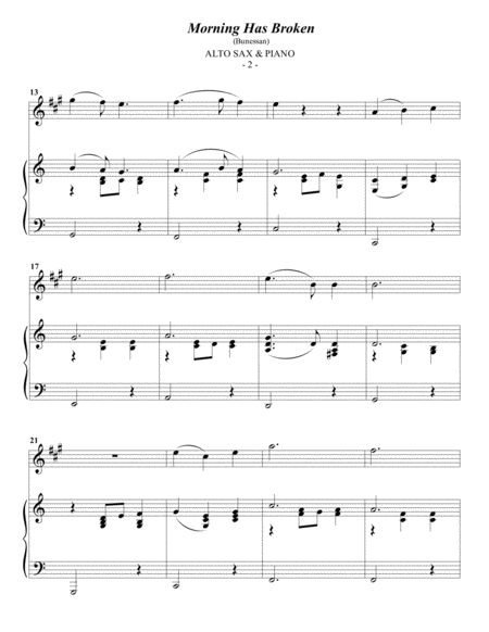 Cat Stevens Morning Has Broken For Alto Sax Piano Page 2
