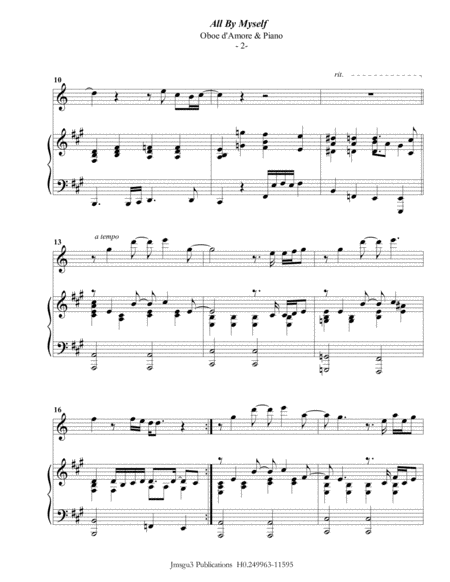 Celine Dion All By Myself For Oboe D Amore Piano Page 2