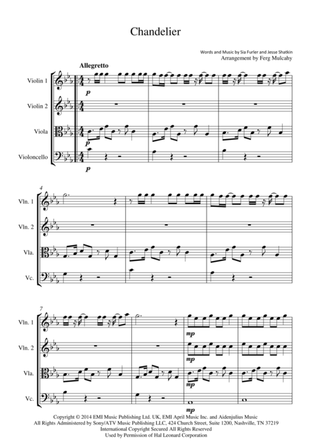 Chandelier By Sia For String Quartet In C Minor Page 2