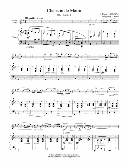 Chanson De Matin Op 15 No 2 For Clarinet In Bb And Piano Page 2