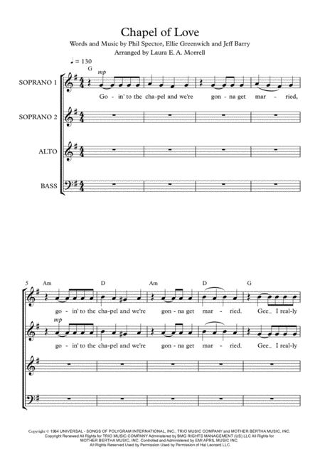 Chapel Of Love 4 Part Mixed A Cappella Quartet Ssab Wedding Fashmob Page 2