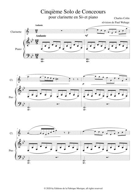 Charles Colin Cinquime Solo De Concours Opus 45 Arranged For Bb Clarinet And Piano Page 2