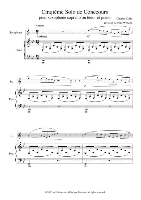 Charles Colin Cinquime Solo De Concours Opus 45 Arranged For Bb Soprano Or Tenor Saxophone And Piano Page 2