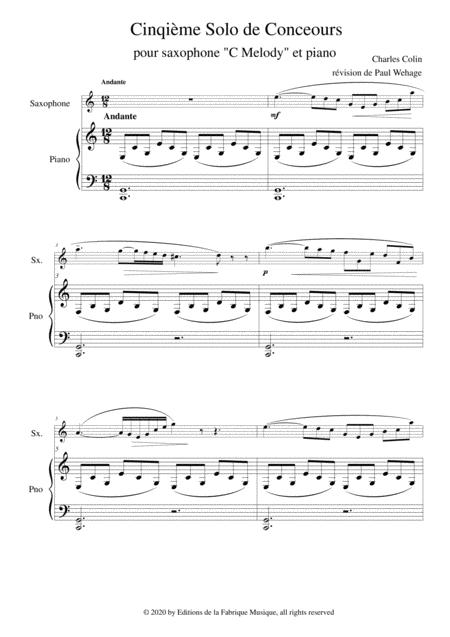 Charles Colin Cinquime Solo De Concours Opus 45 Arranged For C Melody Saxophone And Piano Page 2