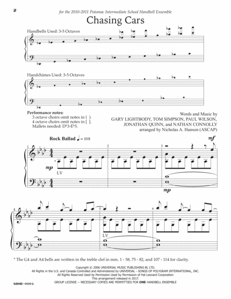 Chasing Cars 3 5 Octaves Page 2