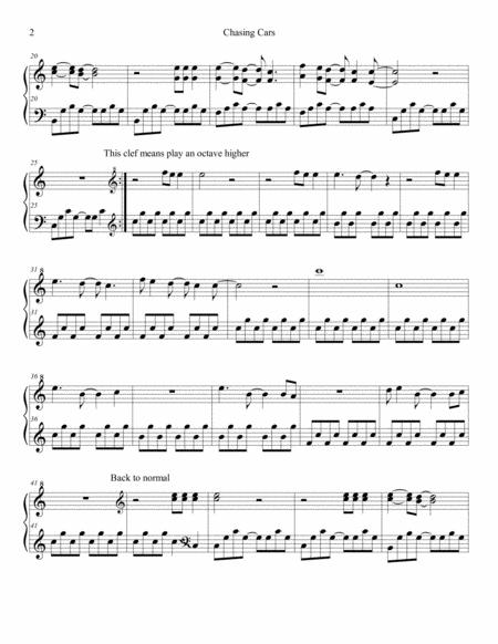 Chasing Cars For Solo Piano Easy No Black Notes Required Page 2