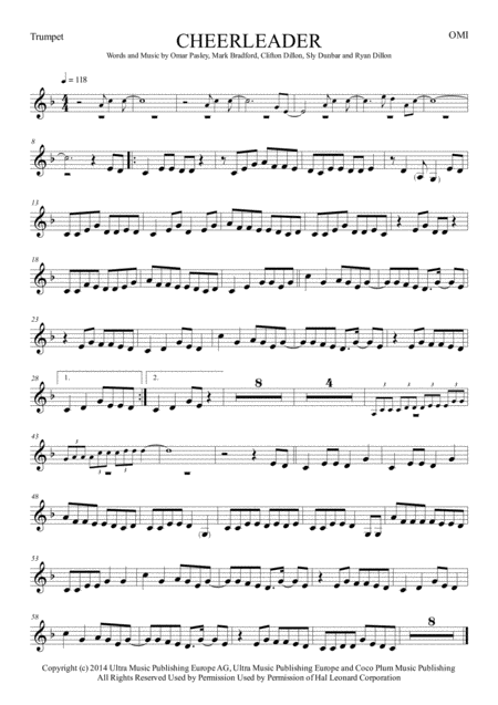 Cheerleader By Omi Easy Transcription In Concert Pitch Bb And Eb Page 2