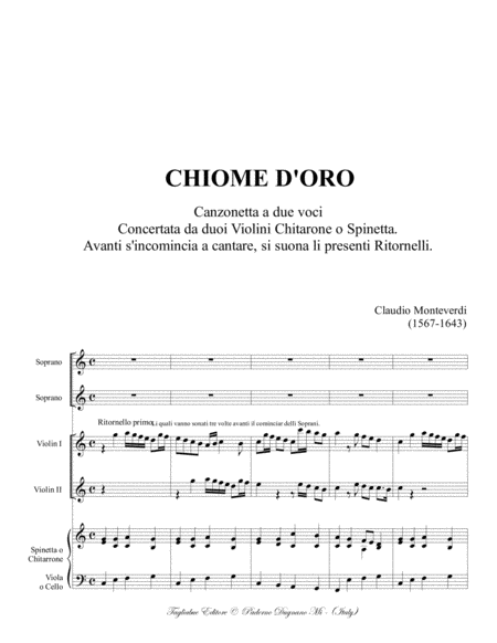 Chiome D Oro C Monteverdi For 2 Soprano 2violini Spinetta E Basso Cello Page 2