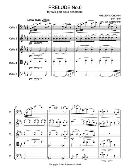 Chopin Prelude No 6 For 5 Part Cello Ensemble Page 2