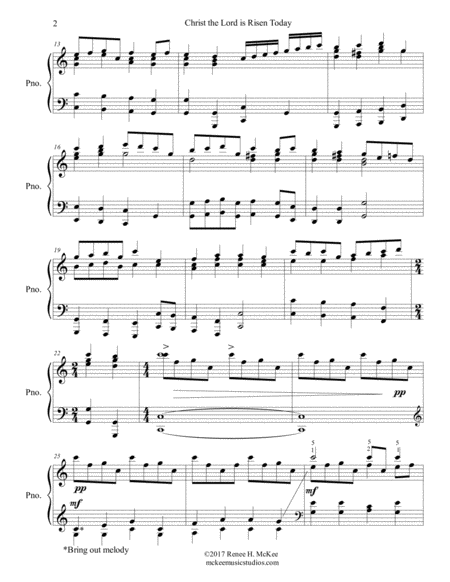 Christ The Lord Is Risen Today Easter Piano Solo Page 2