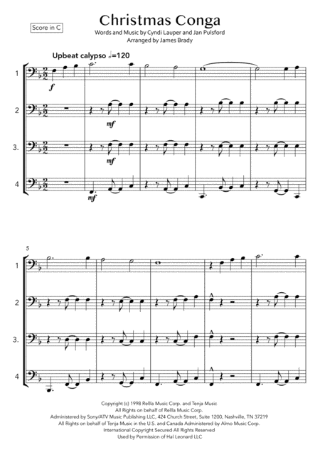 Christmas Conga For Trombone Quartet Or Other Mixed Bass Clef Ensemble Page 2