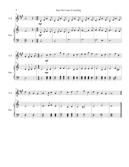 Christmas Duets For Alto Saxophone Piano Here We Come A Caroling Wassail Song Page 2