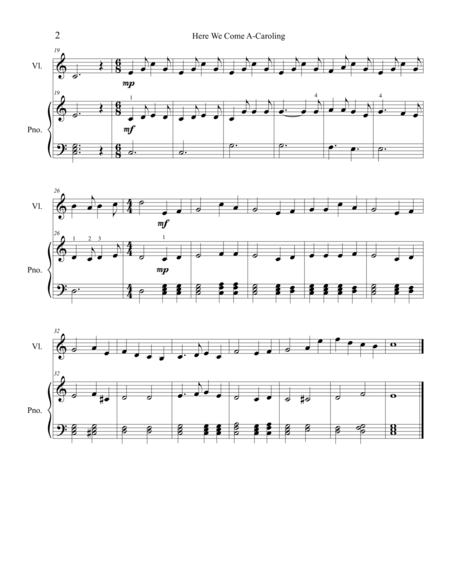 Christmas Duets For Violin Piano Here We Come A Caroling Wassail Song Page 2