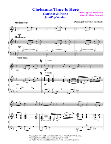 Christmas Time Is Here For Clarinet And Piano Jazz Pop Version Page 2