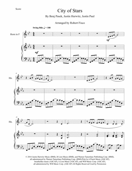 City Of Stars From La La Land For Horn With Piano Accompaniment Page 2