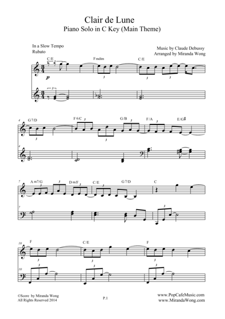 Clair De Lune In C Key Easy Piano Solo Page 2