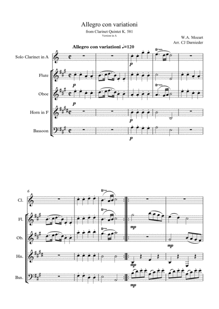 Clarinet Quintet K 581 Allegro Con Variationi Full Score Page 2