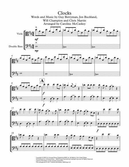 Clocks Viola And Double Bass Duet Page 2