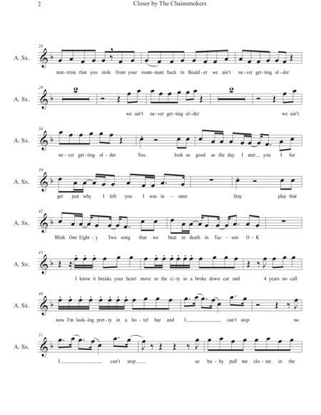 Closer By The Chainsmokers Alto Sax Play Along Page 2