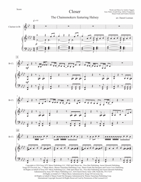 Closer By The Chainsmokers Featuring Halsey For Clarinet Piano Page 2