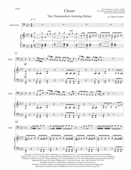 Closer By The Chainsmokers Featuring Halsey For Euphonium Piano Page 2