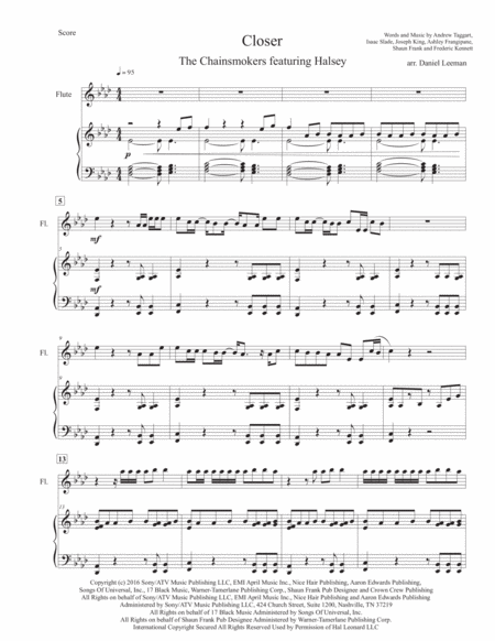 Closer By The Chainsmokers Featuring Halsey For Flute Piano Page 2