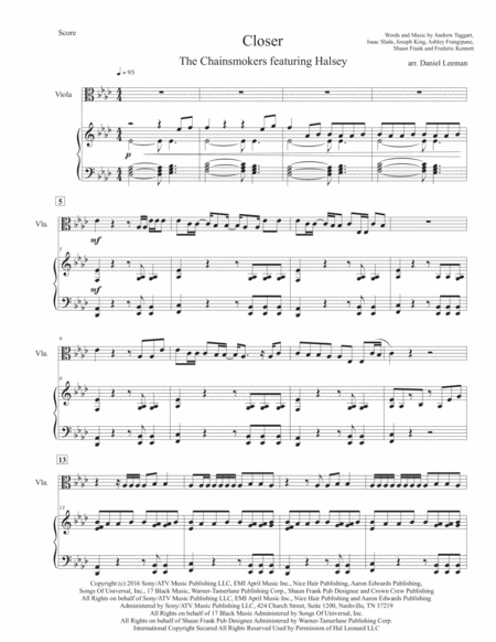 Closer By The Chainsmokers Featuring Halsey For Viola Piano Page 2