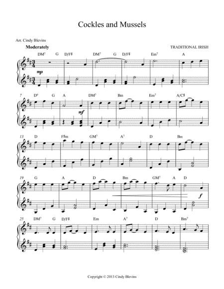 Cockles And Mussels Arranged For Double Strung Harp From My Book 24 Folk Songs For Double Strung Harp Page 2