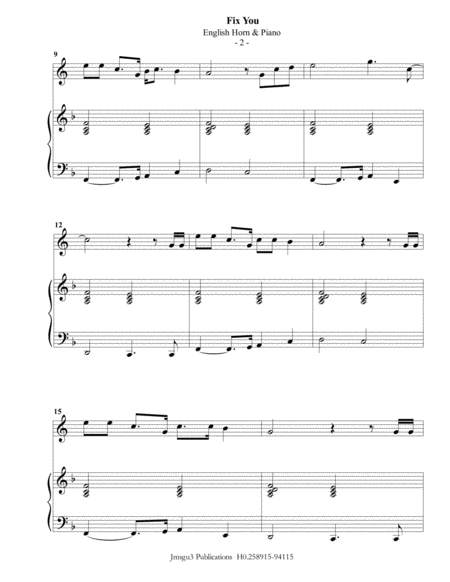 Coldplay Fix You For English Horn Piano Page 2